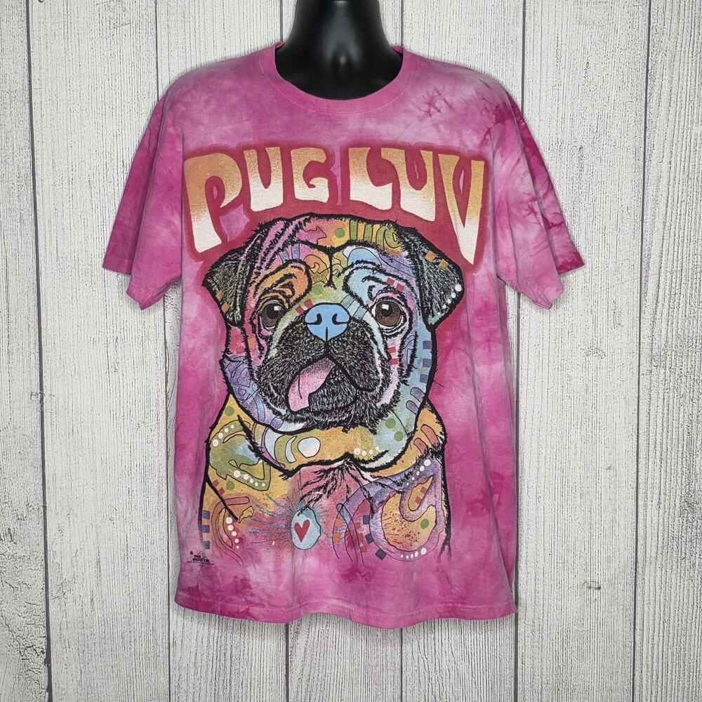The Mountain Pug Luv Dog Pink Tie Dye Graphic T-Shirt Size Large